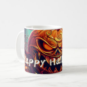 Caneca De Café Abóbora sinistra de Halloween com Morcegos Arte de