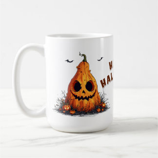 Caneca De Café Abóbora Sorridente Com uma Expressão Sinistra