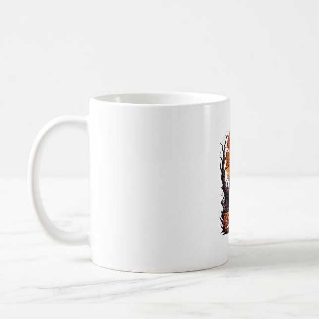 Caneca De Café Abóbora Trono Pitbull Preto Halloween Lua Cheia_ (Esquerda)