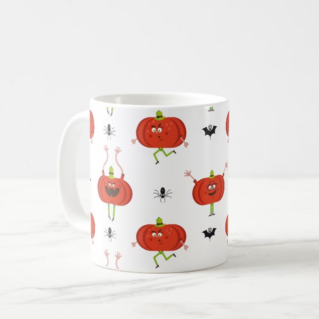 Caneca De Café Abóboras de halloween, abóboras, padrão de aranha  (Frente Esquerda)
