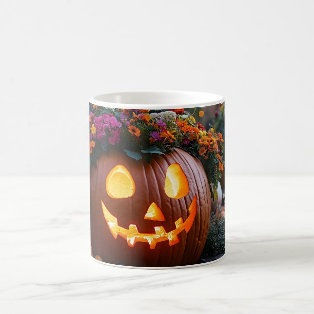 Caneca De Café Abóboras de Halloween talhadas com flores (Centro)