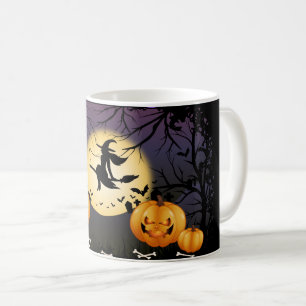 Caneca De Café Abóboras de Lua Cheia de Bruxa Halloween Assustado