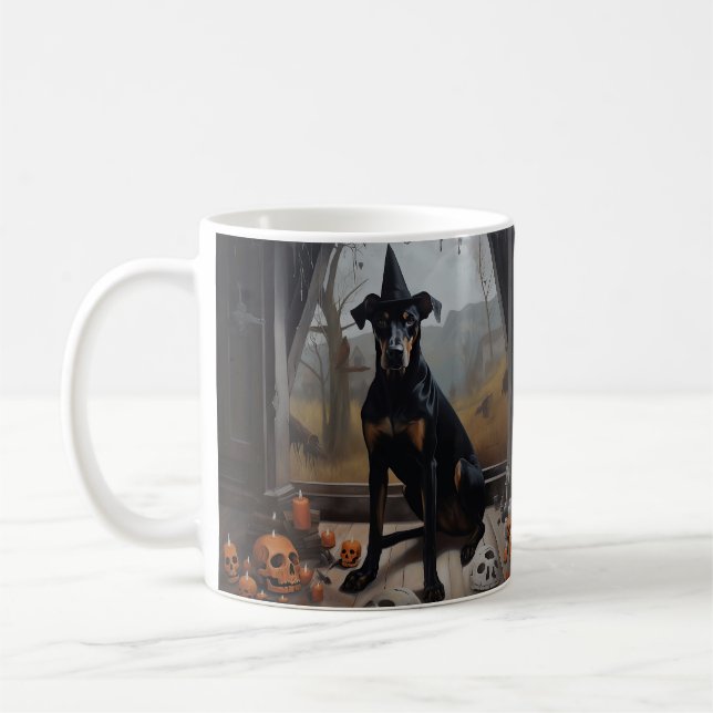 Caneca De Café Abóboras Doberman de Halloween Assustadoras (Esquerda)