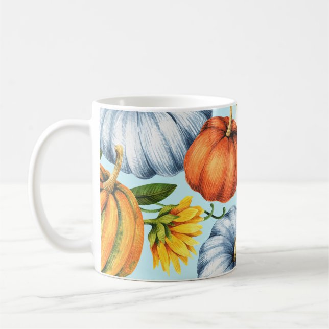 Caneca De Café Abóboras, girassóis, ilustração de aquarela (Esquerda)