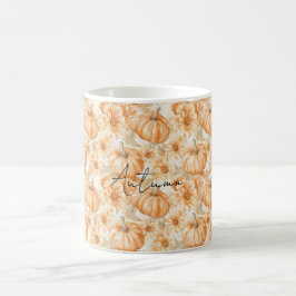 Caneca De Café Abóboras Laranja Pêssego & Flores