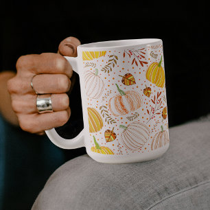 Caneca De Café Abóboras Outono Colheita Padrão
