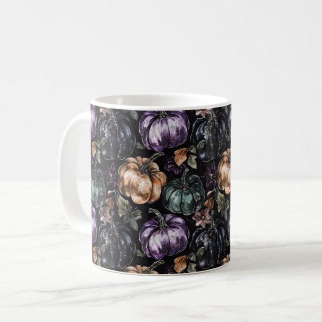 Caneca De Café Abóboras Roxas Verdes Bronzeadas (Frente Esquerda)