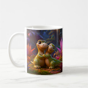 Caneca De Café Abraço de Dino na Floresta Mágica