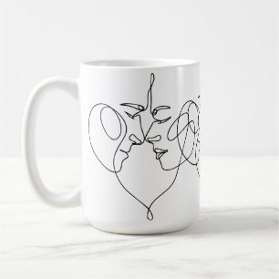 Caneca De Café Abraço Romântico: Arte de Uma Linha de um Casal Am
