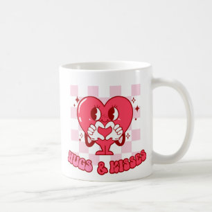 Caneca De Café "Abraços e beijos"   Coração Cor-de-Rosa Bonita e 