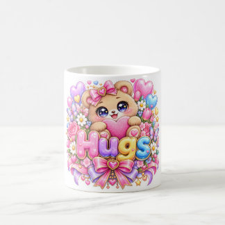 Caneca De Café Abraços Fofo Kawaii Urso de Pelúcia Rosa Pastel Fl