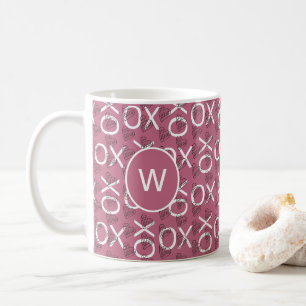 Caneca De Café Abraços Monogramos Kisses XOXO Rosa