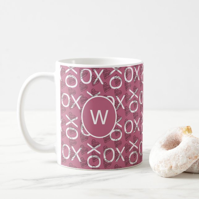 Caneca De Café Abraços Monogramos Kisses XOXO Rosa (Com Donut)