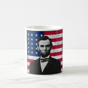 Caneca De Café Abraham Lincoln e a bandeira americana