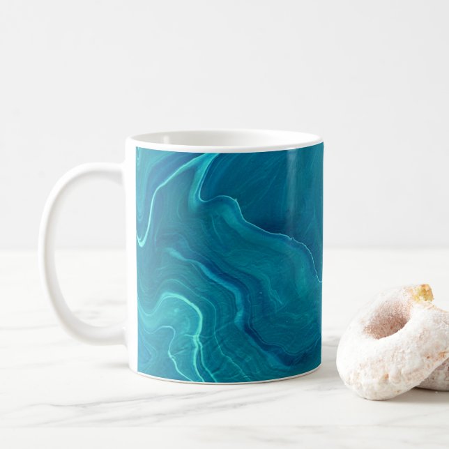 Caneca De Café Abstração do Mármore de Agato Verde do Mar (Com Donut)