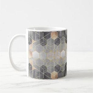 Caneca De Café Abstração geométrica de hexágonos em preto e w