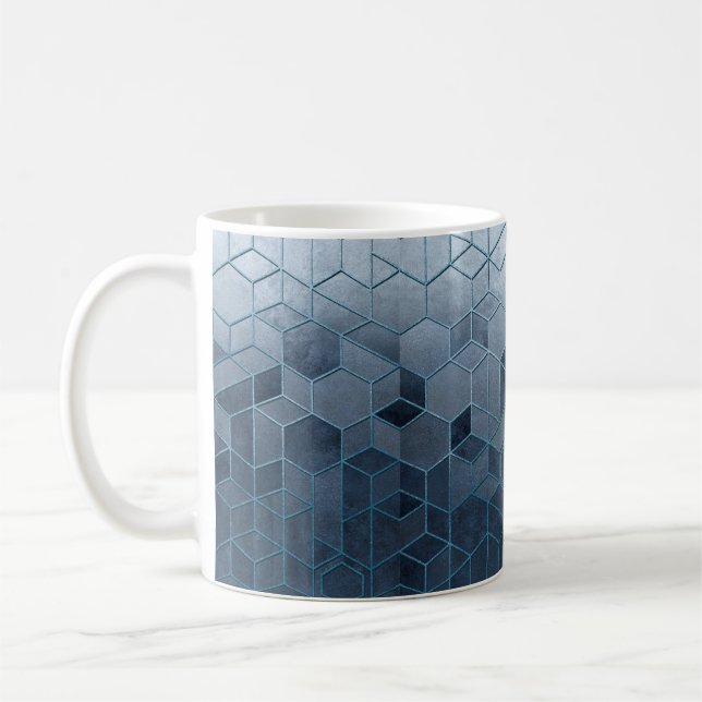 Caneca De Café Abstração geométrica de hexágonos num alivio azul (Esquerda)