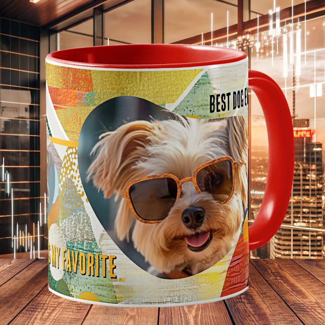 Caneca De Café Abstract Art Collage Custom Dog Photo (Whimsical mug featuring two custom photos on a collage of abstract art of your choice - dog lovers)