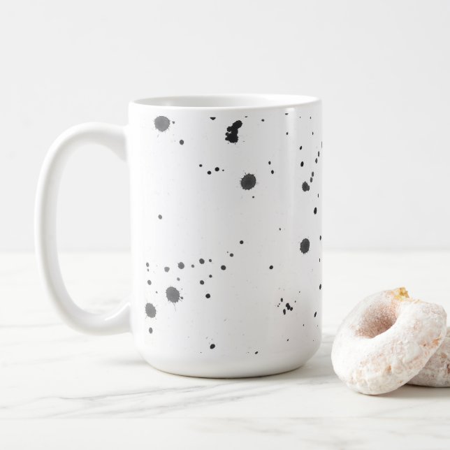Caneca De Café Abstract Black Paint Splash & Splatter Pattern (Com Donut)