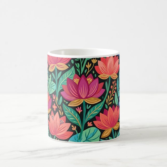 Caneca de Café Abstract Boho Lotus Borboletas (Centro)