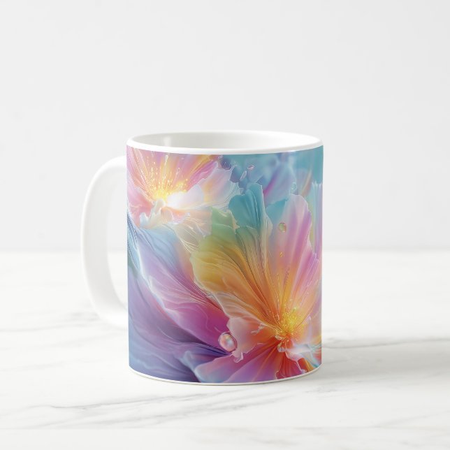Caneca De Café Abstract cosmic floral explosion in pastel (Frente Esquerda)