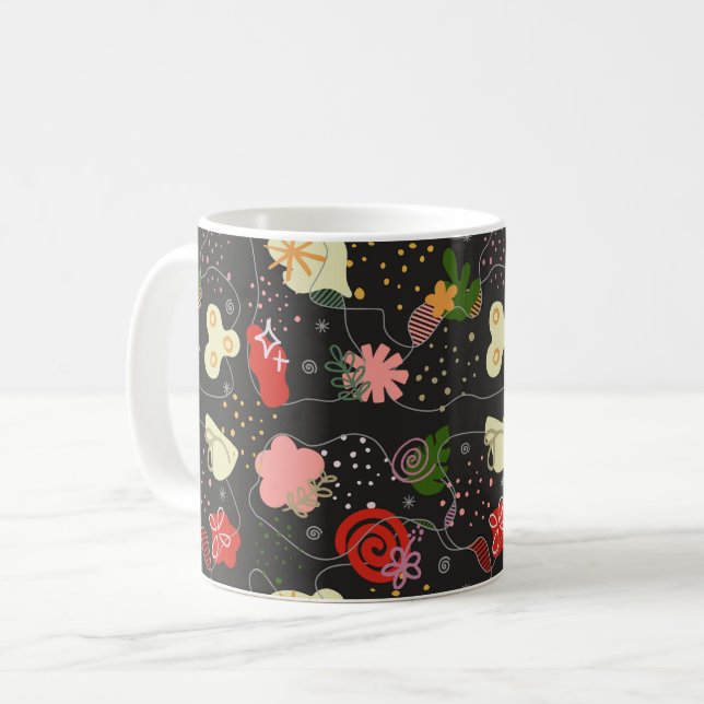 Caneca De Café Abstract Floral Doodle (Frente Esquerda)