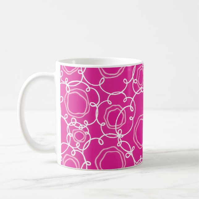 Caneca De Café Abstract Floral Matrix (Hot Pink) Fine Art (Esquerda)