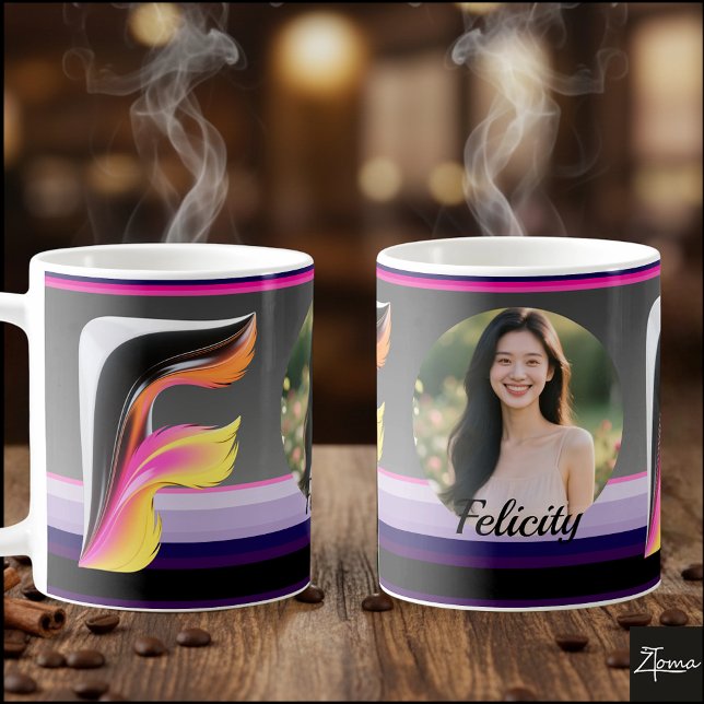 Caneca De Café Abstract Fluid Letter F Neon Feather (This is a sample design. There are several models to choose from, with the name and color changed.
)