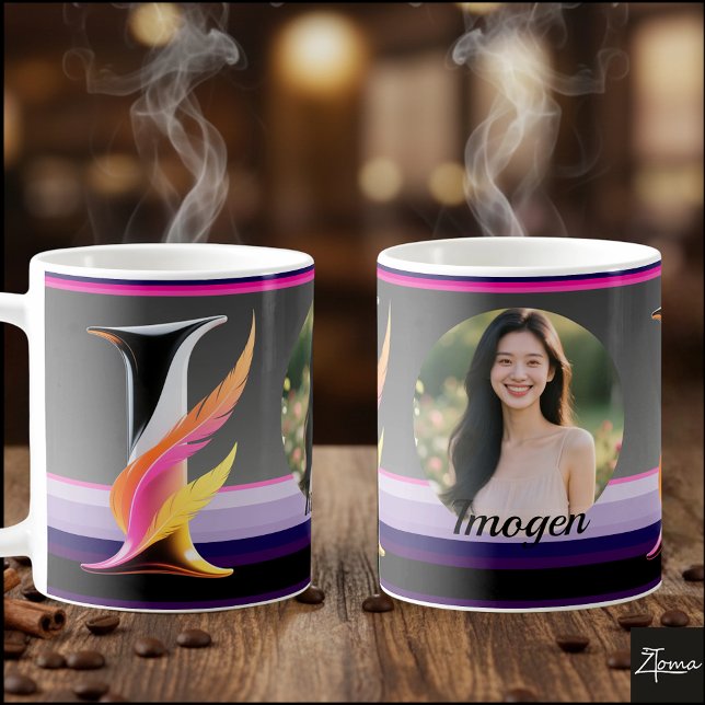 Caneca De Café Abstract Fluid Letter I Neon Feather (This is a sample design. There are several models to choose from, with the name and color changed.
)