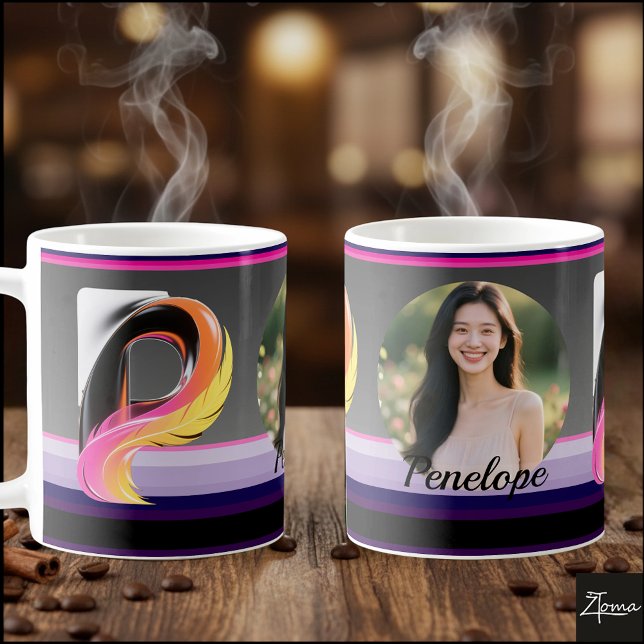 Caneca De Café Abstract Fluid Letter P Neon Feather (This is a sample design. There are several models to choose from, with the name and color changed.
)