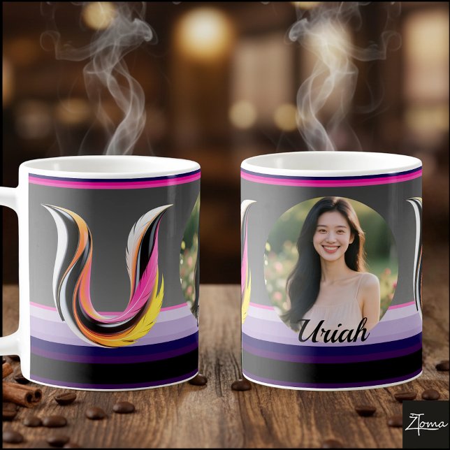 Caneca De Café Abstract Fluid Letter U Neon Feather (This is a sample design. There are several models to choose from, with the name and color changed.
)