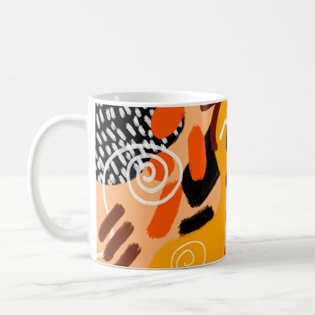 Caneca De Café Abstract Hand Drawing Geometric Shapes Brush Strok (Esquerda)