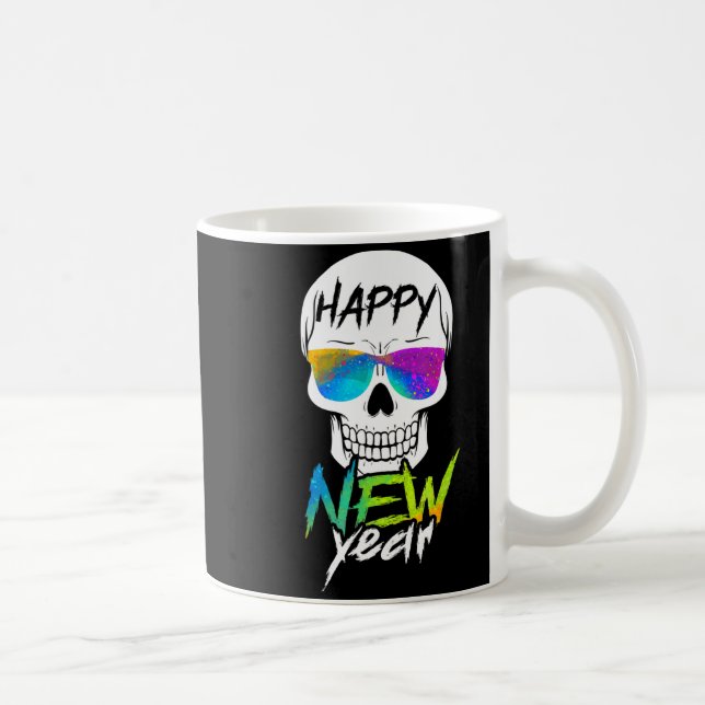 Caneca De Café Abstract Happy New Skull Year  (Direita)