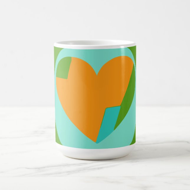 Caneca De Café Abstract Heart Green Teal Orange Circle (Centro)
