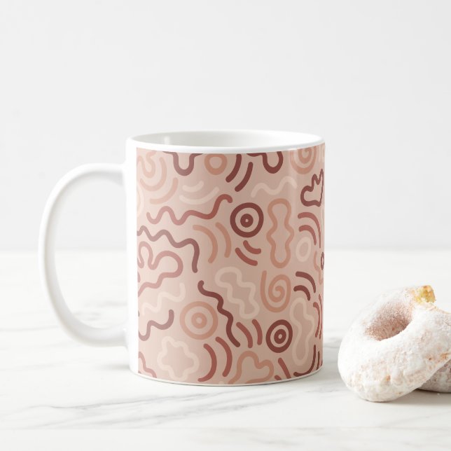 Caneca De Café Abstract Party Doodle Pattern (Com Donut)