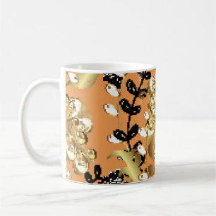 Caneca De Café abstract pattern on orange yellow background with 