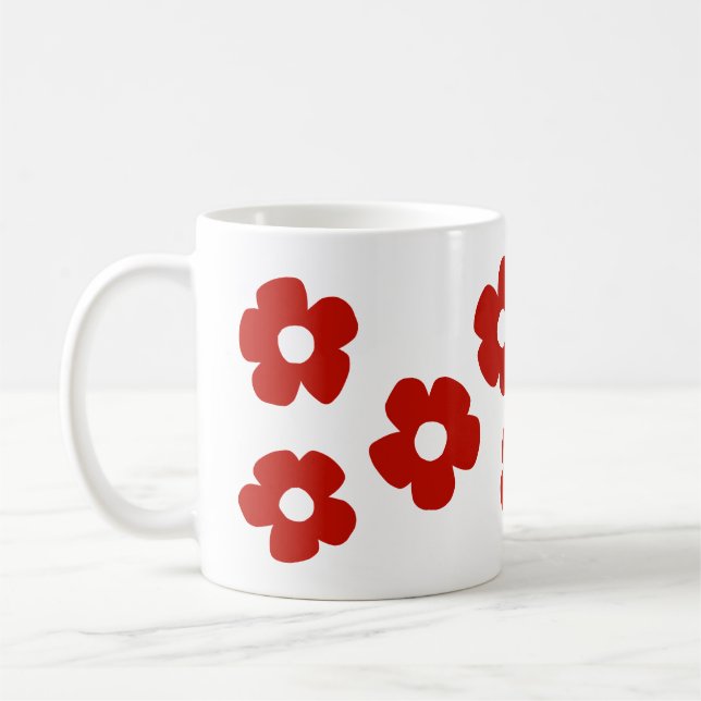 Caneca De Café Abstract Red Hand Drawn Flower Pattern Mug (Esquerda)