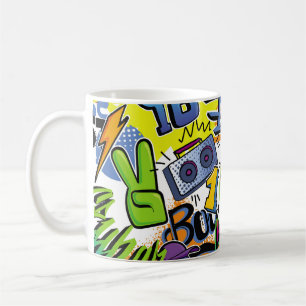 Caneca De Café Abstract seamless comics pattern with palm tree, h