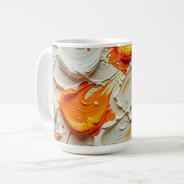 Caneca De Café Abstract Swirling Teal and Orange Glossy Fluid Spl (Frente Esquerda)