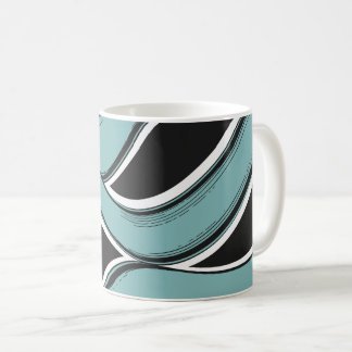 Caneca De Café Abstract Wavy Teal and Black Flow Design