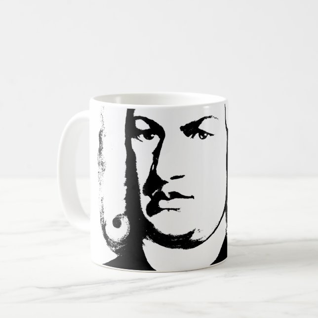 Caneca De Café Abstractamente e Johann Sebastian Bach em preto (Frente Esquerda)