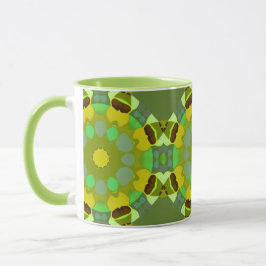 Caneca de Café Abstrata Verde e Dourada