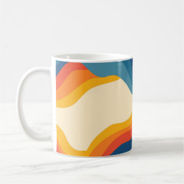Caneca De Café Abstrato 70s Padrão de faixa de luz azul retroalar