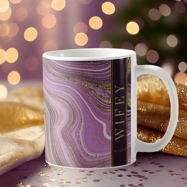 Caneca De Café Abstrato Agate Wedding Wifey Mauve ID827 Café (Criador carregado)