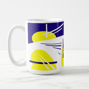 Caneca De Café Abstrato Art Positive Vibes Amarelo Azul Branco