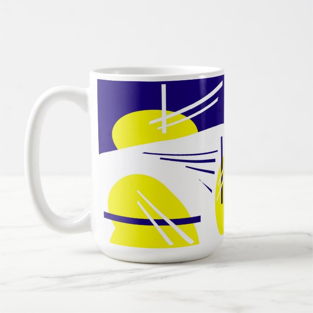 Caneca De Café Abstrato Art Positive Vibes Amarelo Azul Branco (Esquerda)