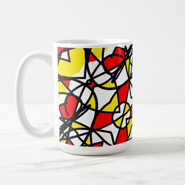 Caneca De Café Abstrato Art Positive Vibes Amarelo Vermelho Preto (Esquerda)