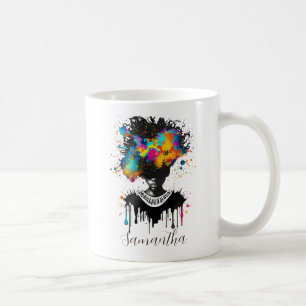 Caneca De Café Abstrato Artista Afro Mulher   Preto e branco