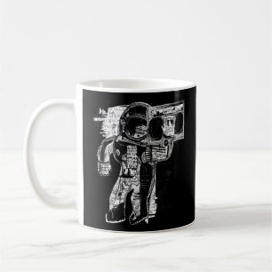 Caneca De Café Abstrato Astronauta Ouvindo Ilustração Musical