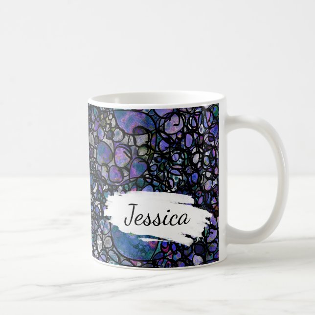 Caneca De Café Abstrato azul, do roxo & do preto, Brushstrokes & (Direita)